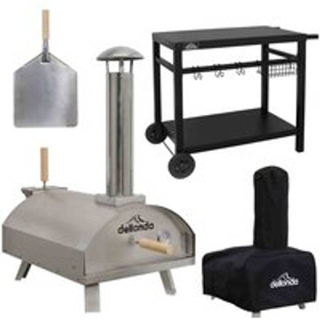 Dellonda Portable Wood-Fired Stainless Steel Pizza Oven w/ Cover/Carry Bag and Trolley - DG259, Silver