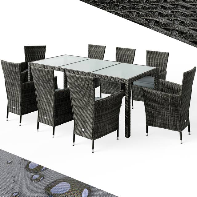 Polyrattan garden seating group 9-piece grey stackable