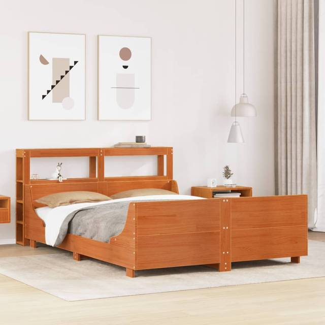 vidaXL Bed Frame without Mattress Wax Brown 150x200 cm King Size Solid Wood Pine