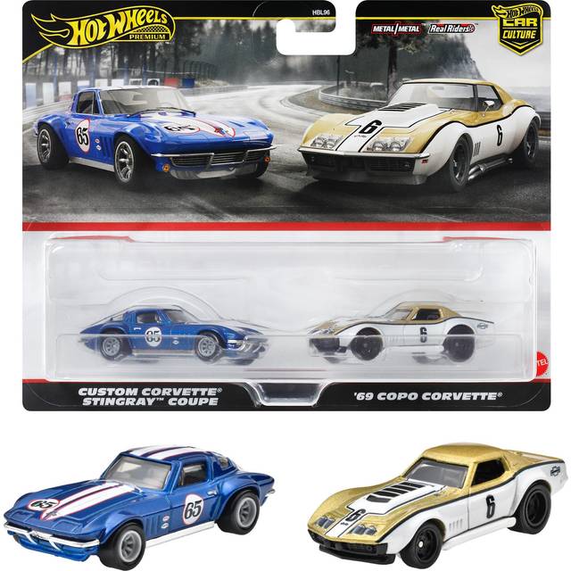 Chevrolet Custom Corvette Stingray Coupe 65 Blue Metallic with White Stripes and 1969 Chevrolet COPO Corvette 6 Gold Metallic and White &#34;Car Culture&#34;