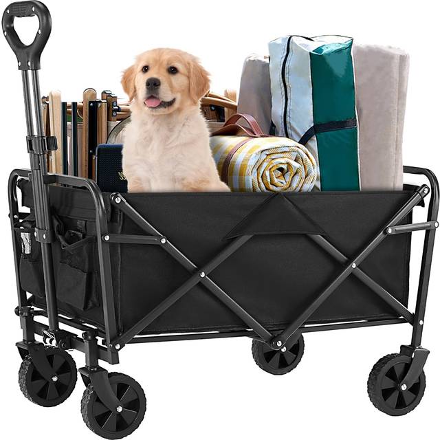 Sweetcrispy Collapsible Foldable Wagon Cart  Large Capacity Garden Beach Cart with All-Terrain Wheels  Heavy Duty Utility Grocery Wagon with Drink Hol