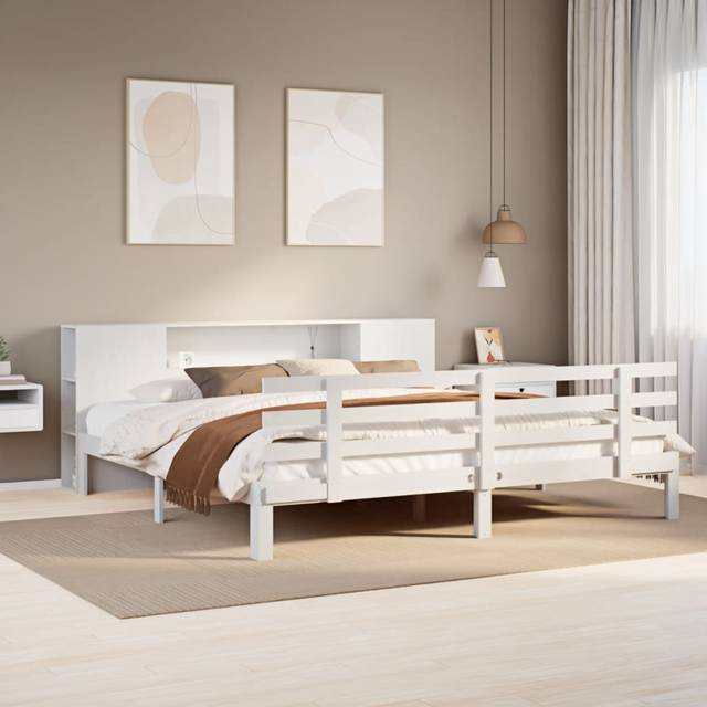 seng med reol uden madras 180x200 cm massivt fyrretræ hvid