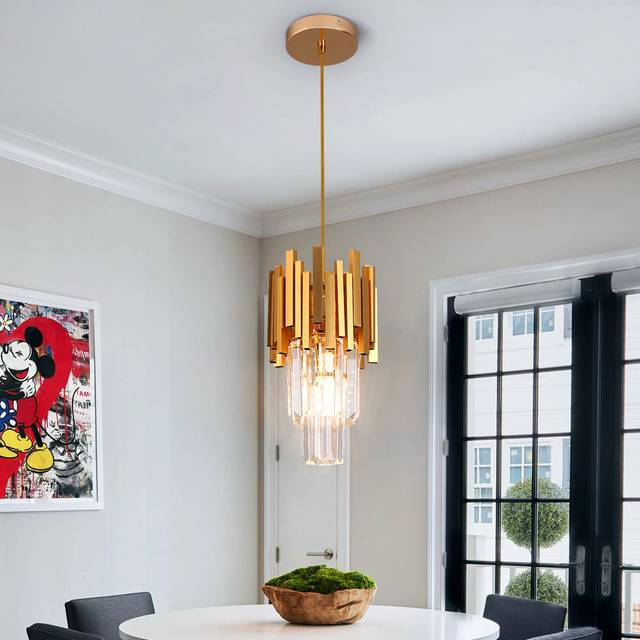 Gold Pendant Light Fixtures Dining Room Chandelier 1-Light Modern Small Crystal Pendant Lights Kitchen Island Kitchen Living Room Entryway Bedroom Rou (12.99cm H X 6.29cm W X 6.29cm D)
