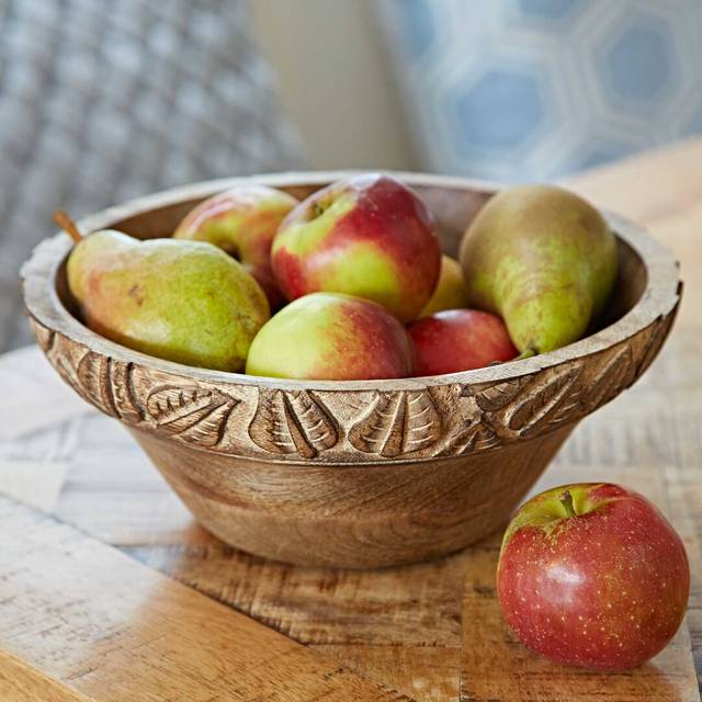 Wooden Leaf Design Fruit Bowl - Brown (1)