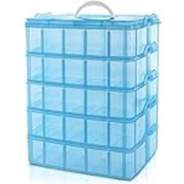 5 Tier Blue Tall Clear Transparent Plastic Stackable Storage Box Adjustable Compartment Slots Maximum 50 Compartments Container for Storing Toys