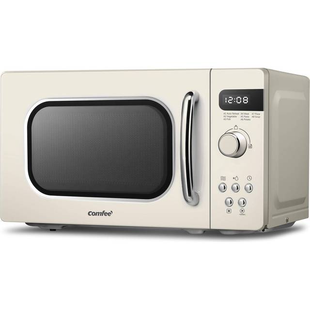 COMFEE' Retro Style 800w 20L Microwave Oven with 8 Auto Menus, 5 Cooking Power Levels, and Express Cook Button - Apricot Cream - CM-M202RAF(CM)