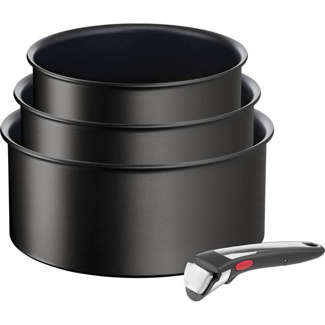 Tefal Ingenio Set med 3 kastruller + avtagbart handtag, induktion, non-stick-beläggning, stapelbar, diskmaskinssäker, tillverkad i Frankrike, Eco Resist On L7679202