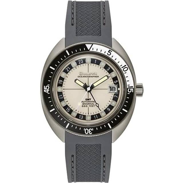 Bulova Oceanographer GMT PU Strap Full Lume White Dial Automatic Devil Diver&#39;s 98B407 200M Men&#39;s Watch