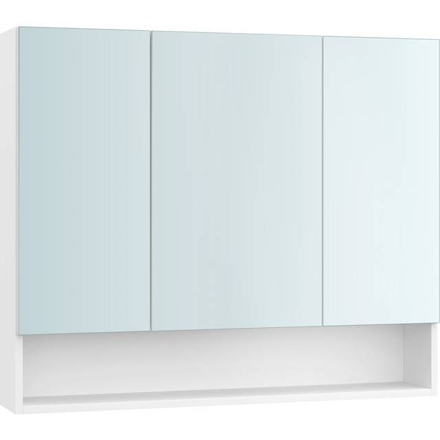 Bathroom Mirror Cabinet, Bathroom Cabinet With Mirror, Wall Mirror Cabinet, Open Compartment, Adjustable Shelves, 16.5 X 90 X 75 Cm - Natural (75cm H X 90cm W X 16.5cm D)