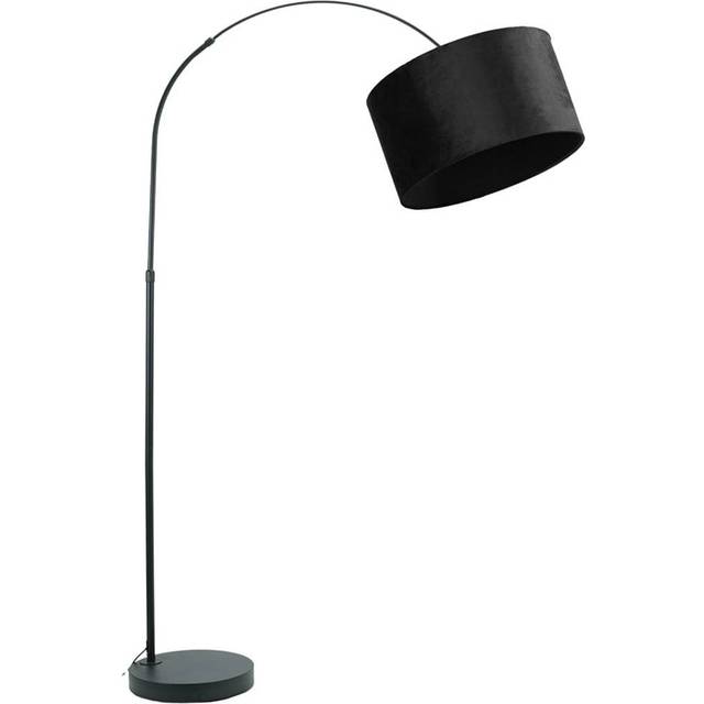 Louis Black Arched Curved Floor Lamp with Velvet Drum Lamp Shade and LED Bulb - One Size
