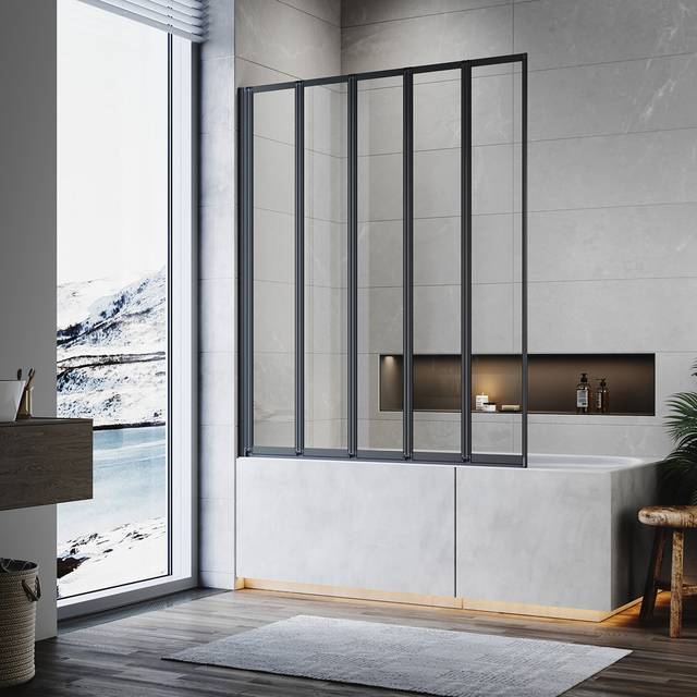 Danile 1190mm - 1200mm W x 1400mm H with Glass - Matte Black (1,400mm H X 1,200mm W)