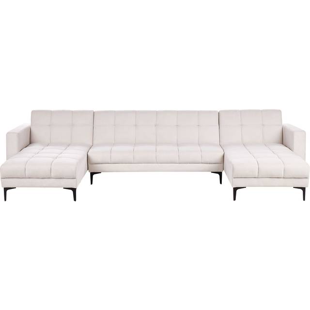 Beliani - Fabric Tufted 5 Seater U-Shaped Sofa Reclining 3 Position Backrest Click-Clack Off-White Alnes