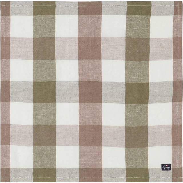 Checked Linen/Cotton Napkin 50x50 cm, Brown/Olive