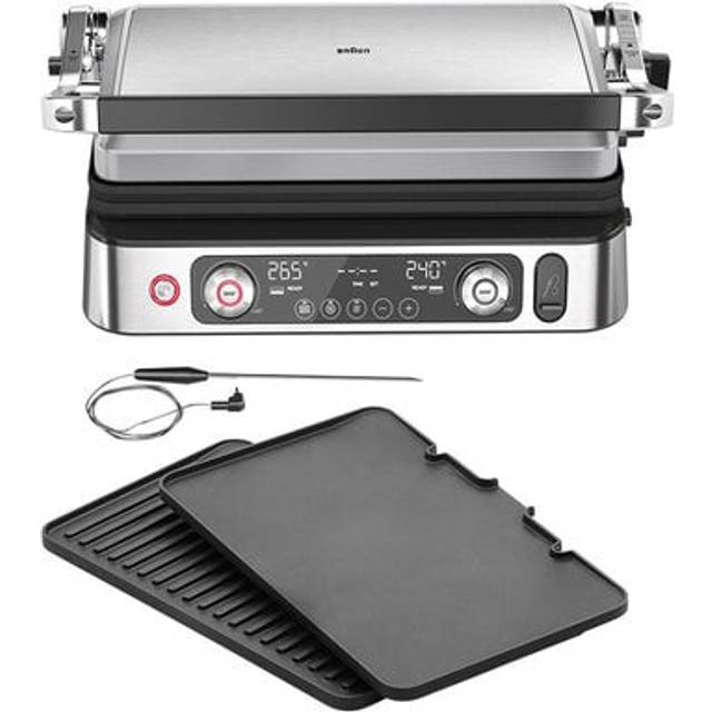 Braun MultiGrill 9 Pro CG 9160 elektrisk grill med 2 termostater, 3 lagningspositioner, diskmaskinsäkra plattor, termosond, 2 x 200 W, svart/rostfritt stål