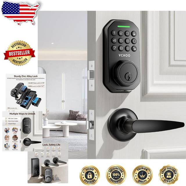 VCHOO Keyless Entry Door Lock Deadbolt with Handle Set Smart Locks for Front Door with Lever Handles Auto Locking  Anti-Peeping Password & Easy Instal