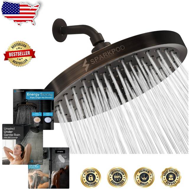 SparkPod Shower Head - High Pressure Rain - Premium Quality Luxury Design - 1-Min Install - Easy Clean Adjustable Replacement for Your Bathroom Shower