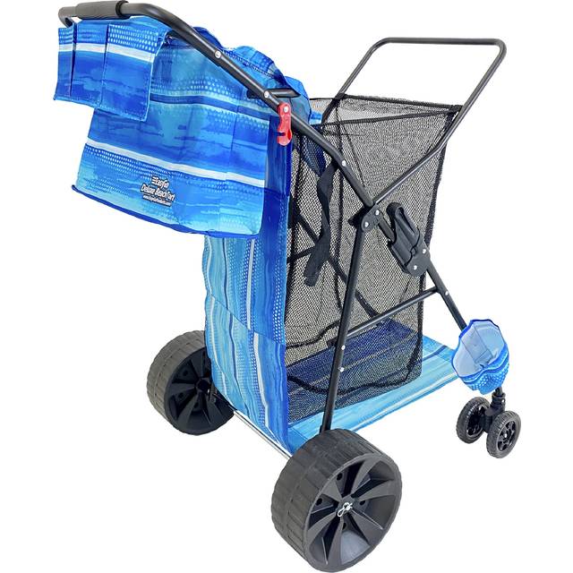 EasyGo Product Beach Cart  Heavy Duty Folding Design  Large Wheels for Sand  Holds 4 Beach Chairs  Storage Pouch  Beach Umb
