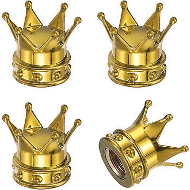 4 Pcs Crown Tire Valve Stem Caps Vehicle Car Tire Valve Air Cap Covers Golden