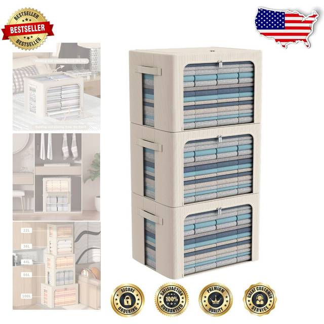 3Pack Frame Storage Box  Clothes Storage Bin Bags Oxford Fabric Foldable Stackable Container Organizer Set with Clear Window