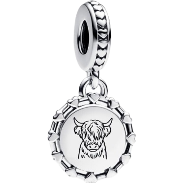 Pandora Engravable Scottish Cow Dangle Charm - Sterling silver - No color - one size