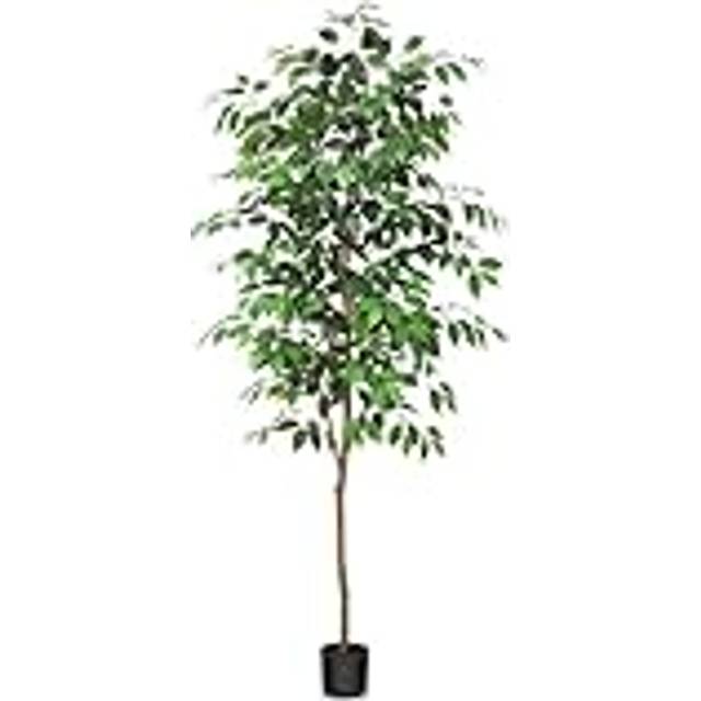 Fopamtri Artificial Ficus Plant 180 cm Large Fake Plants Indoor with Natural Wood Trunk, Fake Potted Ficus Tree for Home Bedroom Office Balcony Garden