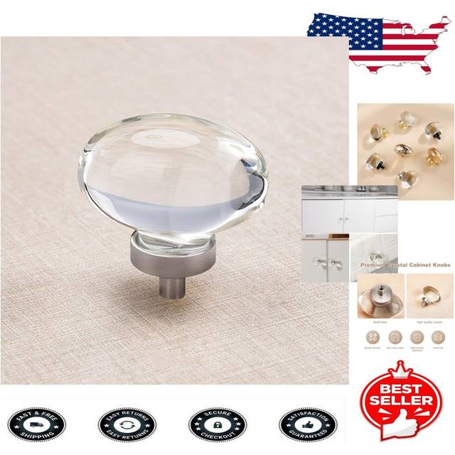 CLCTK 16 Pack Glass Cabinet Knobs and Pulls  Oval Crystal Knobs for Dresser Drawers  Brushed Nickel Kitchen Cabinet Knobs Egg Sh