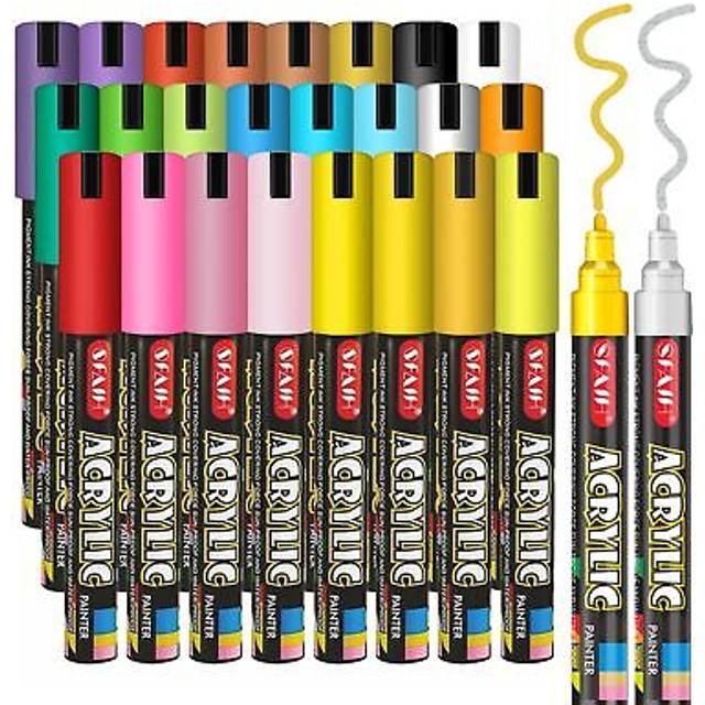 SFAIH Large Ink Capacity Acrylic Paint Markers Pens - 24 Colors 3mm Medium Drawing Markers for Art Supplies  Wood  Fabric Paint  Rock Painting  Gift f