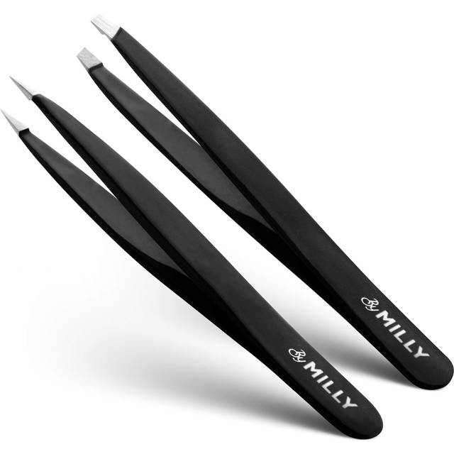 By MILLY Precision Tweezers Set | Slanted and Pointed Tip Tweezers Kit | High Carbon Stainless Steel | Aligned & Hand-Filed Tweezer Set Professional |