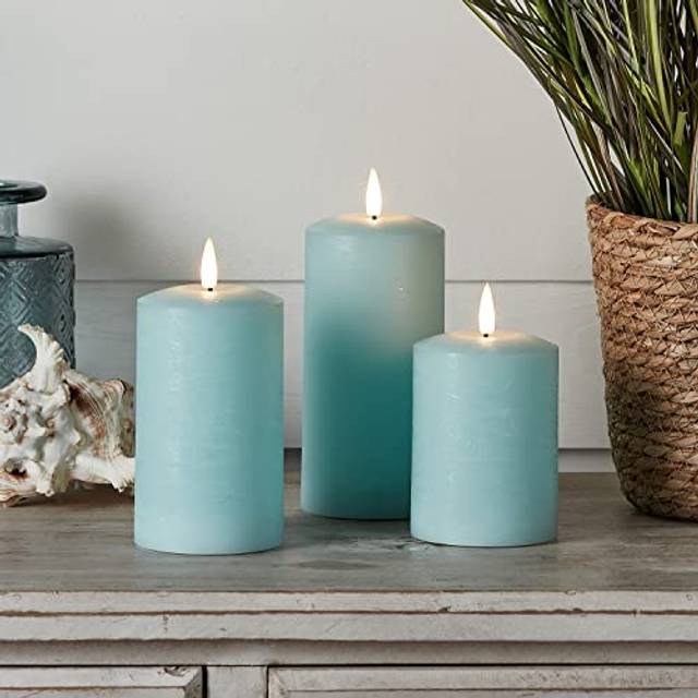 TruGlow® Blue Distressed LED Pillar Candle Trio with Remote Control - Warm White
