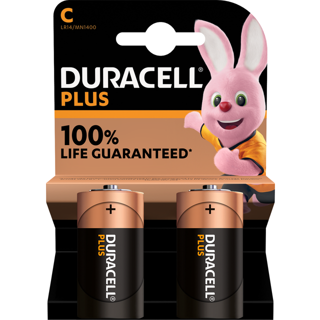 Duracell Plus MN1400B2 C Alkaline Batteries - Pack of 2