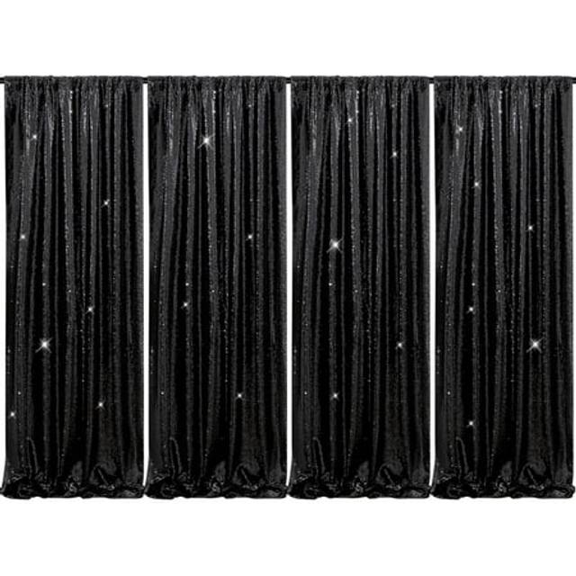 Black Glitter Curtains Drapes 4 Panels Sequin Backdrop Curtains 2FTx8FT Black Halloween Backdrop Panels for Gothic Themed Party