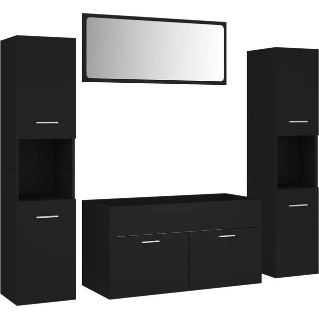 vidaXL Bathroom Furniture Set Black Engineered Wood