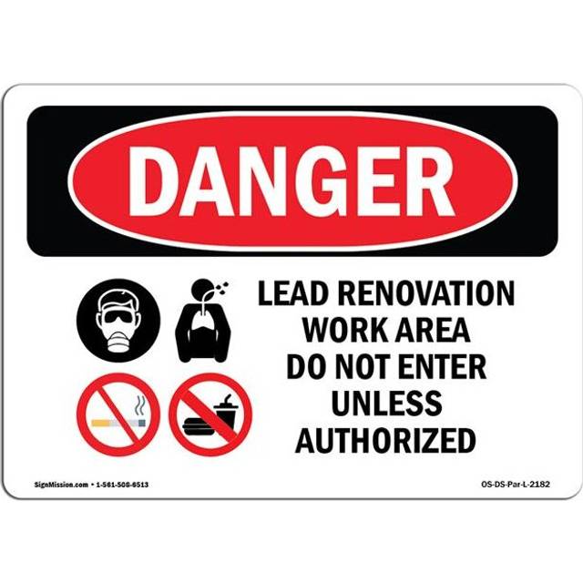 SignMission OS-DS-D-35-L-2182 OSHA Danger Sign - Lead Renovation Work