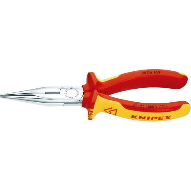 Knipex Tång med flata, runda käftar och skär (Radiotång) förkromad, Isolerat med flerkomponentsöverdrag, VDE-testat 160 mm 25 06 160