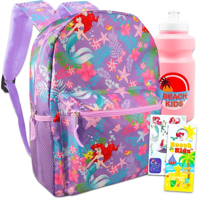 "Disney Little Mermaid Backpack Kids - Bundle with 16"""""""" Ariel Backpack  Water Bottle  Stickers  More | The Little Mermaid for Girls"