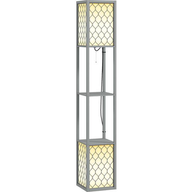 Homcom 2-light Modern Floor Lamp With Shelves For Living Room, Bedroom, Grey, Grey