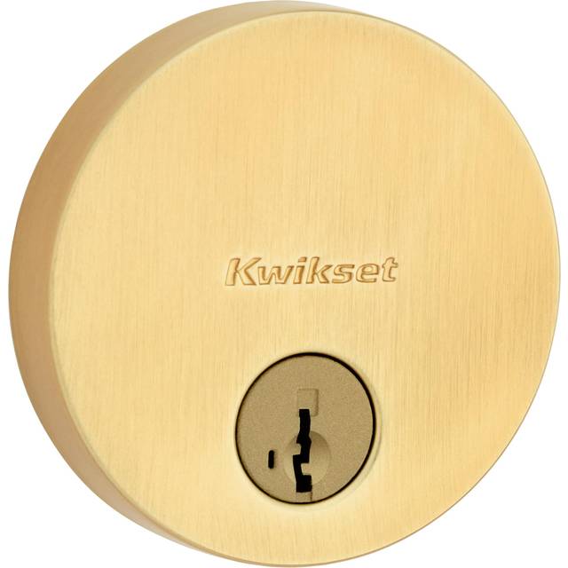 Kwikset Uptown Deadbolt Lock  Satin Brass Round Exterior Keyed Front Entry Door  Pick Resistant SmartKey Rekey Security  Single