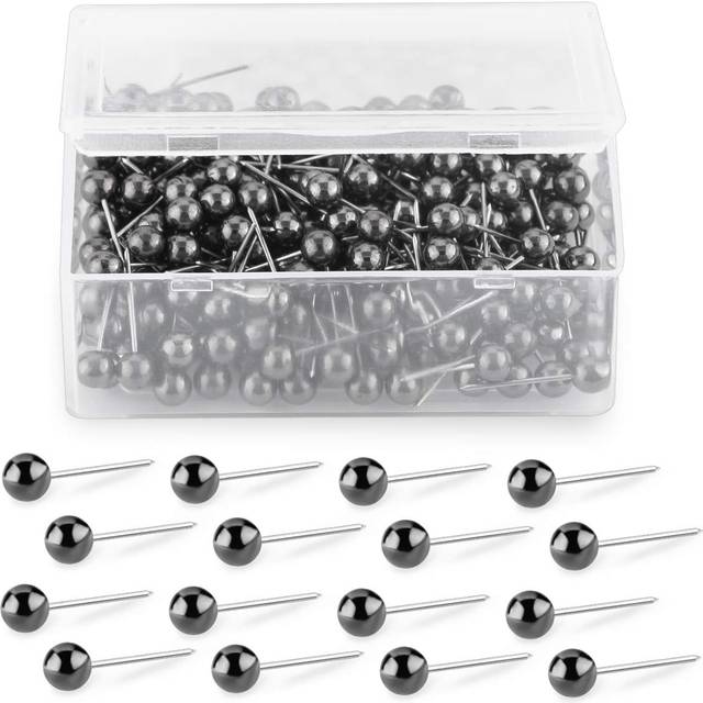 Yalis Push Pins Map Tacks 1/8-Inch Retro Metallic Color Beads Head Marking Push Pins  4 Colors  200-count Metallic Black