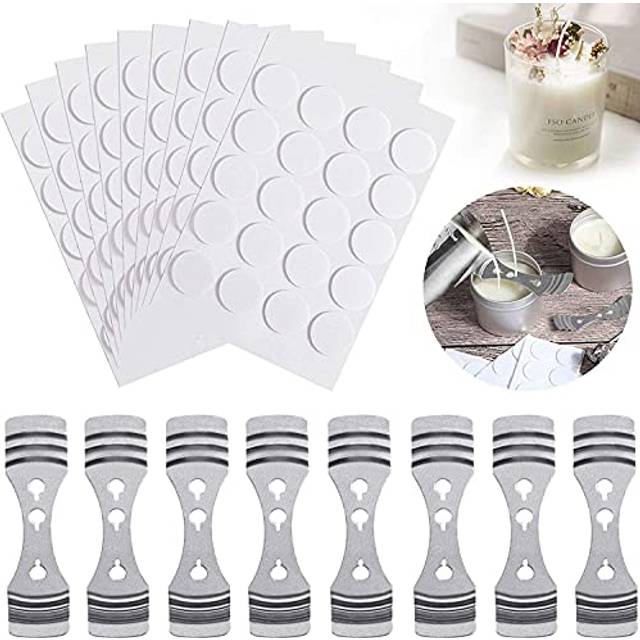 DINGPAI 20pcs Candle Wick Holder  180pcs Candle Wick Stickers  Silver