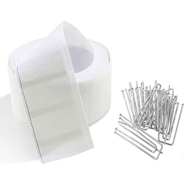 MJMP Pleat Tape for curtain Heading Vintage Style Small Size with 10 Pcs Stainless Steel 4 Prong curtain Pleat Hook clip (6Yard 10 Pack  White)