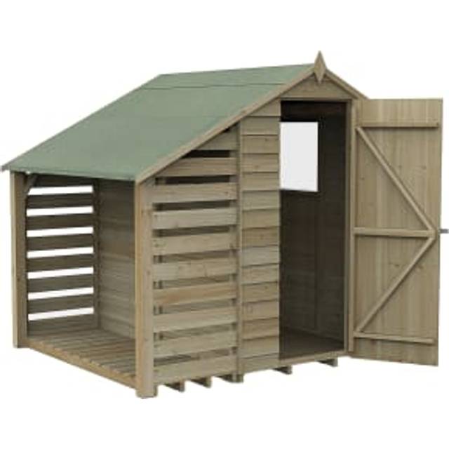 Forest Garden 4x6 Forest 4Life Overlap Apex Shed with Lean To - 4 x 6 Forest 4Life Overlap Apex Wooden Shed With Lean To - With Installation on customers prepared b