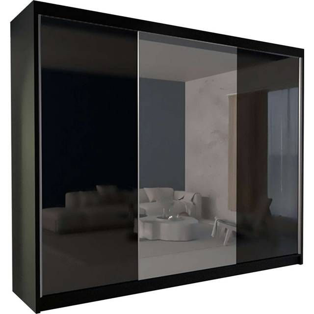 Mansfield Free Standing High Gloss Sliding Mirror Door wardrobe available in 2 Colors & 4 Sizes - Matte Black (217cm H X 250cm W X 62cm D)