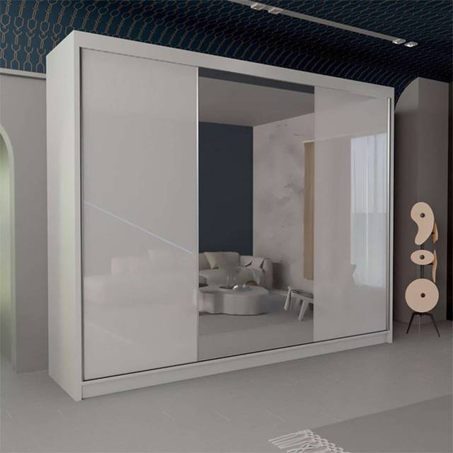 Mansfield Free Standing High Gloss Sliding Mirror Door wardrobe available in 2 Colors & 4 Sizes - White (217cm H X 250cm W X 62cm D)