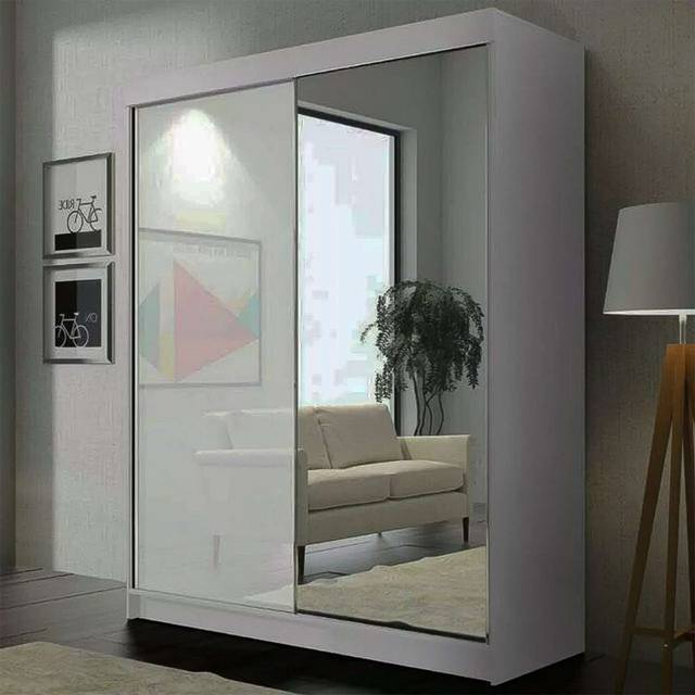 Mansfield Free Standing High Gloss Sliding Mirror Door wardrobe available in 2 Colors & 4 Sizes - White (217cm H X 200cm W X 62cm D)