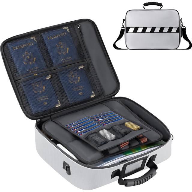 Golkcurx Fireproof Document Box  Multi-Layer Fireproof Important Document Organizer with Lock  File Storage CaseShoulder Strap  Waterproof Document Sa