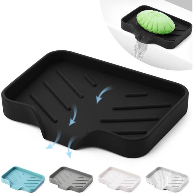Black Silicone Soap Dish Tray  Self Draining Soap Holder for Bar Soap  Silicone Soap Tray with Drainage  Soap Dishes for Bar Soap  Soap Bar Holder  Di