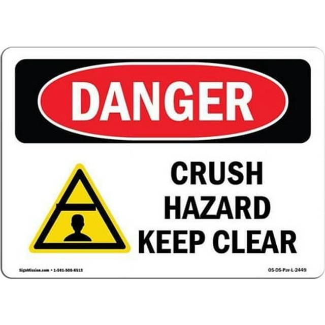 SignMission OS-DS-D-35-L-2449 OSHA Danger Sign - Crush Hazard Keep Clear