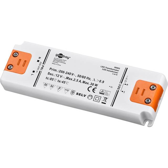 Goobay 30003 Transformer, Plastic, White, 30 W, 12 V DC, LED