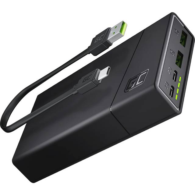 Green Cell® Powerbank GC PowerPlay20 | 3-port 20 000 mAh externt batteri med USB-C 18 W power Delivery och 2X USB Ultra Charge 18W snabbladdning teknik QC 3.0