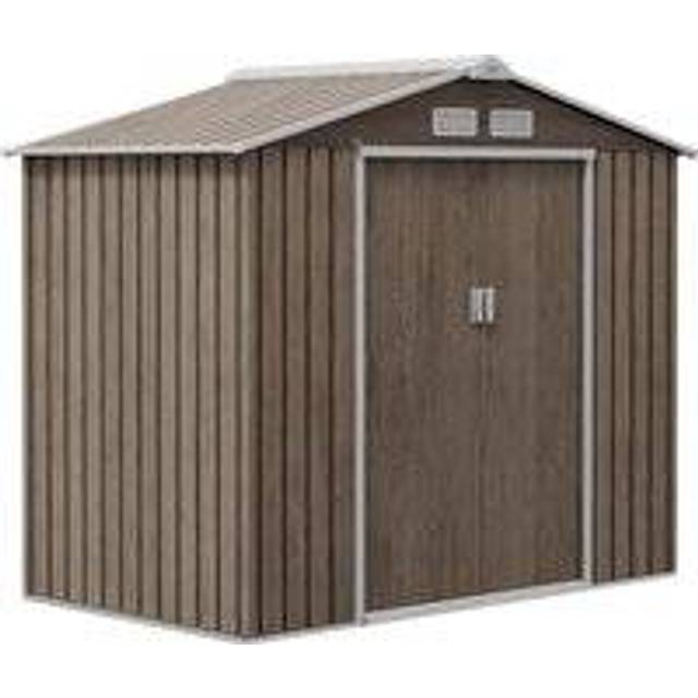 Outsunny Shed Storage Unit w/ Floor Foundation, Air Vent, Brown